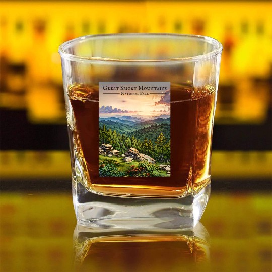 Sunset Serenity - Great Smoky Mountains Square Whiskey Glasses