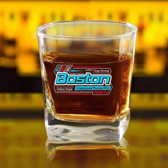 Stay Strong Boston Massachusetts Design Modern Square Whiskey Glasses