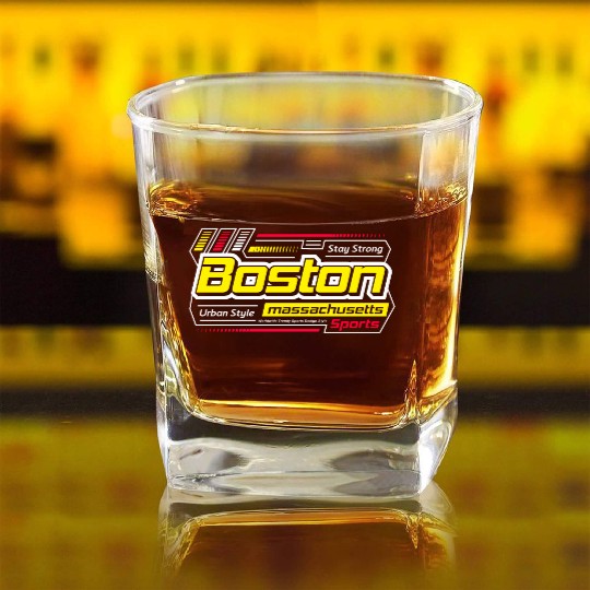 Stay Strong Boston Massachusetts City Square Whiskey Glasses