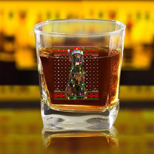 Irish Setter Dog Ugly Christmas Lights Square Whiskey Glasses