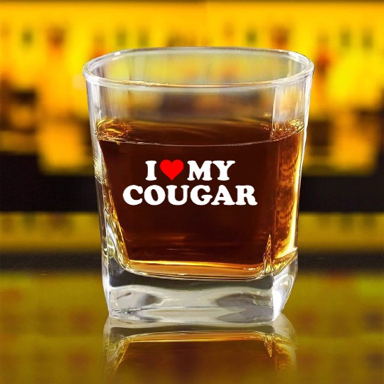 I Love Cougars Cougar Humor Valentine's Day 3BK1 Square Whiskey Glasses