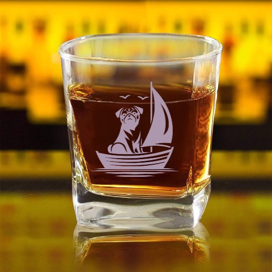 Pug silhouette sailboat minimalist Square Whiskey Glasses