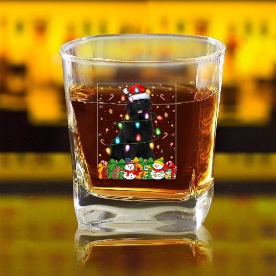 Newfoundland Dog Christmas Lights Square Whiskey Glasses