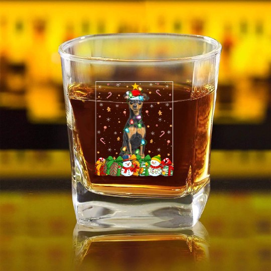 Miniature Pinscher Dog Christmas Lights Square Whiskey Glasses