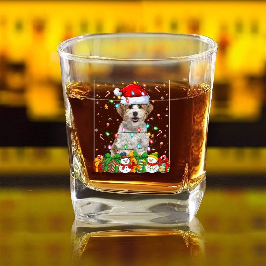 Havanese Dog Christmas Lights Square Whiskey Glasses