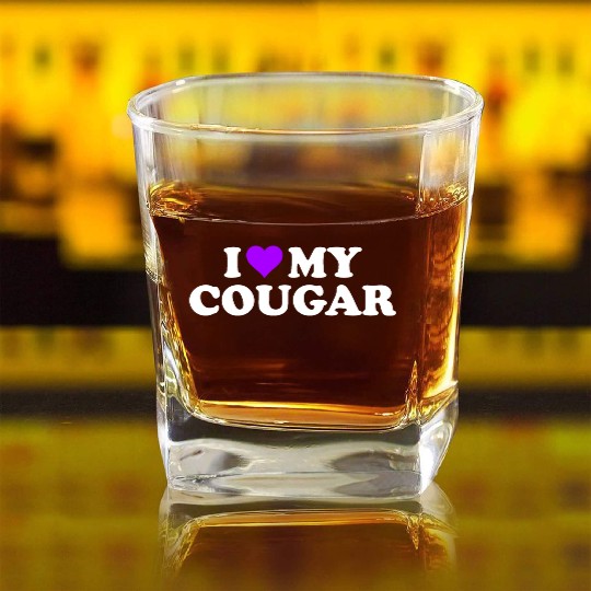 I Love Cougars Cougar Humor Valentine's Day 3BK4 Square Whiskey Glasses