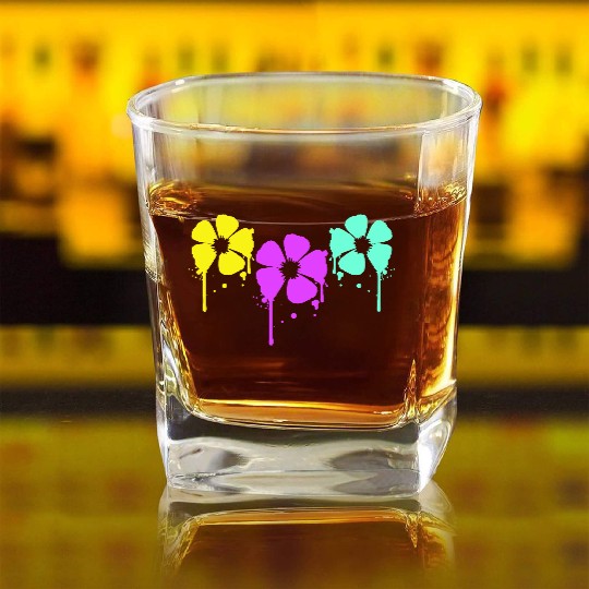 Flowers Colorful Graffiti Drop Spray Spring Summer Square Whiskey Glasses