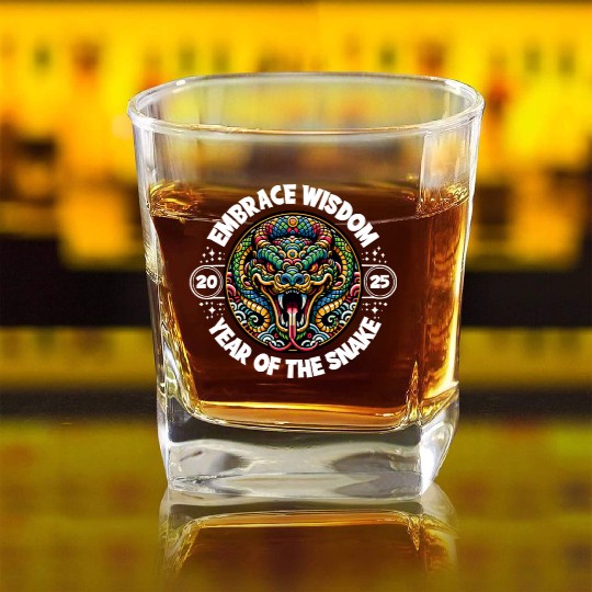 Embrace Wisdom 2025 Year of the Snake Square Whiskey Glasses