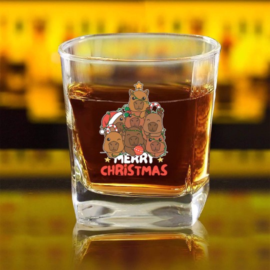 Capybara Christmas Tree Merry Christmas Square Whiskey Glasses