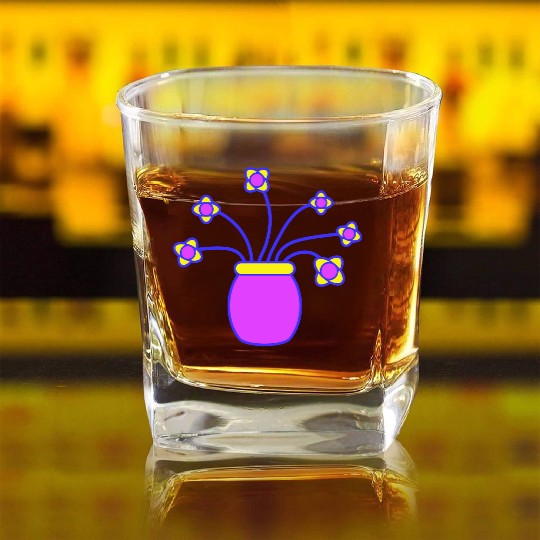 Many Purple Flowers In Vase Decorative Pattern Square Whiskey Glasses
