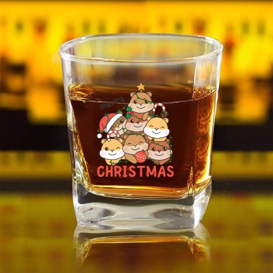 Hamster Christmas Tree Merry Christmas Square Whiskey Glasses