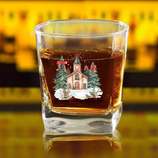 Oh Come Let Us Adore Him Funny Chrismas Jesus Square Whiskey Glasses