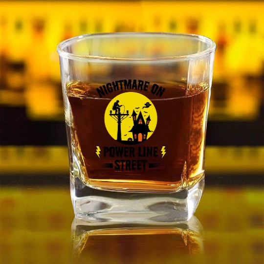 Nightmare on Power Line Street – Lineman Halloween Square Whiskey Glasses