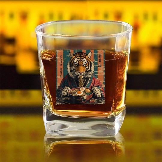 Japan Ramen Noodles Tiger Aesthetic Otakus Ramen Square Whiskey Glasses