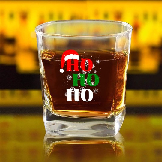 Christmas Ho Ho Ho Snow Flakes with Santa Hat Square Whiskey Glasses