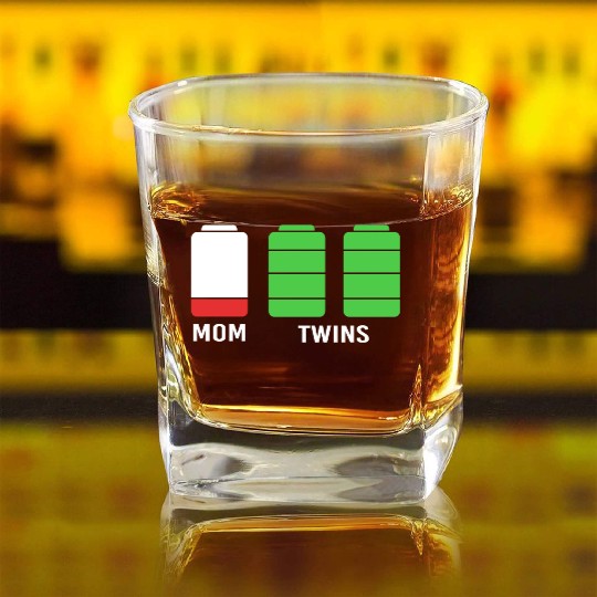 Funny Birthday Mama Twin Mom Low Battery Square Whiskey Glasses