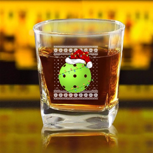 Pickleball Player Ugly Christmas Square Whiskey Glasses