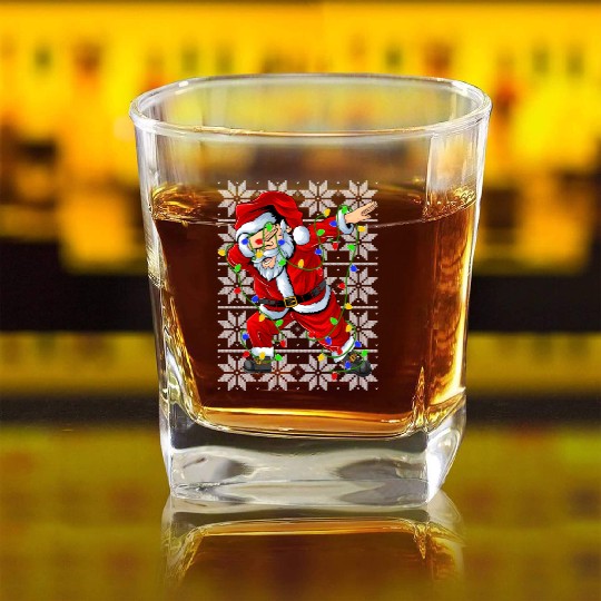 Dabbing Santa Christmas Lights Square Whiskey Glasses