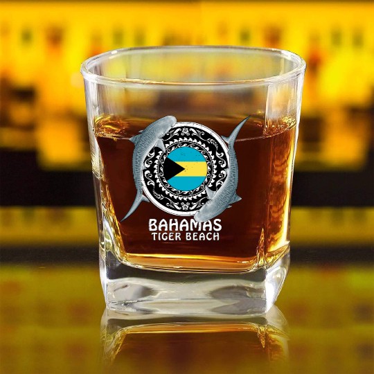 Tiger Beach Bahamas Flag Tiger Shark Bull Shark Square Whiskey Glasses