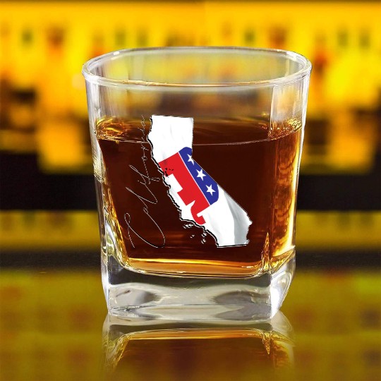Republican Flag in California State Map CA Square Whiskey Glasses