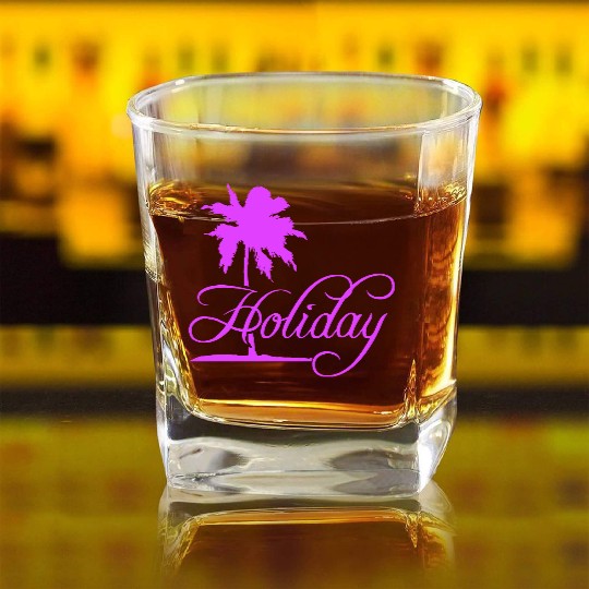 Holiday Palm Text Saying Vacation Relax Travel Fun Square Whiskey Glasses