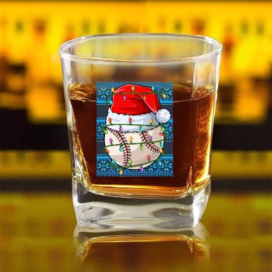 Baseball Christmas Lights Square Whiskey Glasses