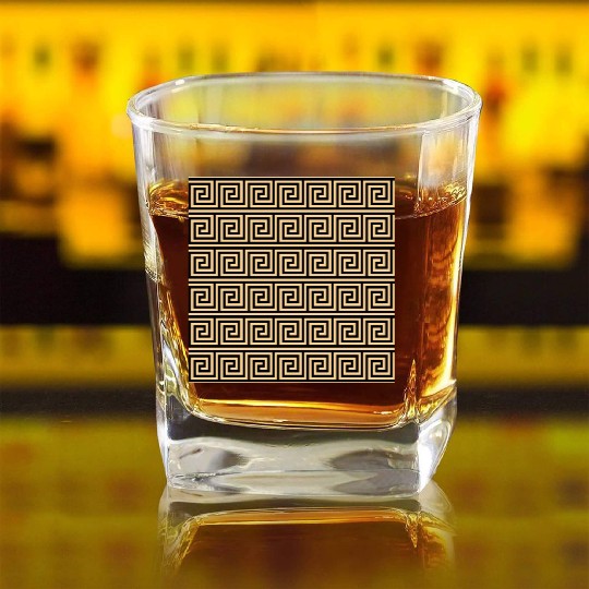Greek Meander Key Squares Pattern Brown Square Whiskey Glasses