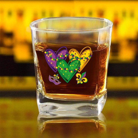 Heart Festival Parade Mardi Gras Square Whiskey Glasses