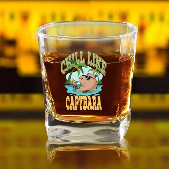 gift idea funny quote zen design Capybara Square Whiskey Glasses