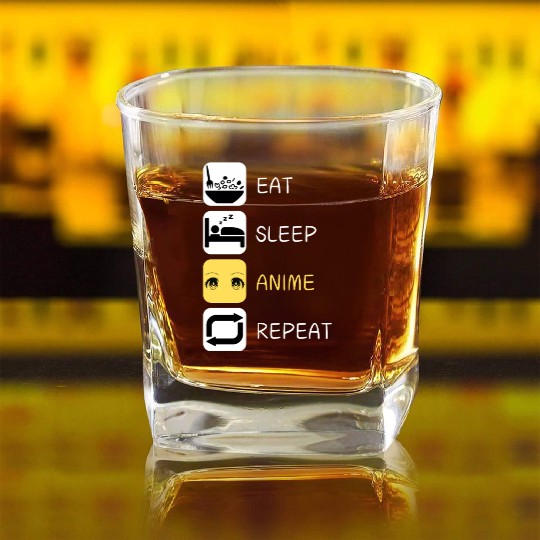 Eat Sleep Anime Repeat Japanese Culture Square Whiskey Glasses