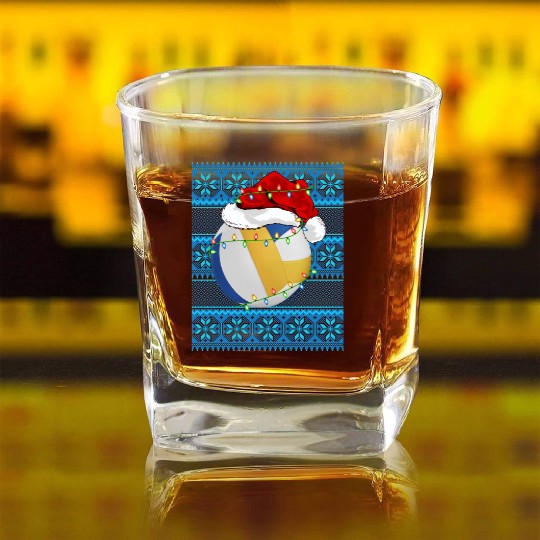 Volleyball Christmas Lights Square Whiskey Glasses