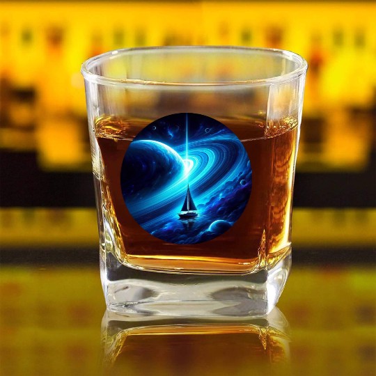Fantasy sailboat in Saturn universe Square Whiskey Glasses