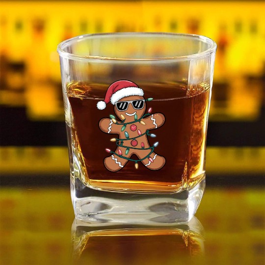 Can't Catch Me, Retro Christmas, Gingerbread Funny Square Whiskey Glasses