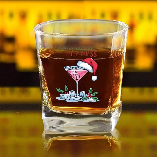 Santa Favorite Hot Mess, Merry Christmas Square Whiskey Glasses
