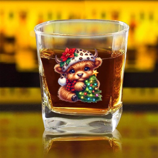 Christmas Merry Christmas For Gift Highland Cow Square Whiskey Glasses