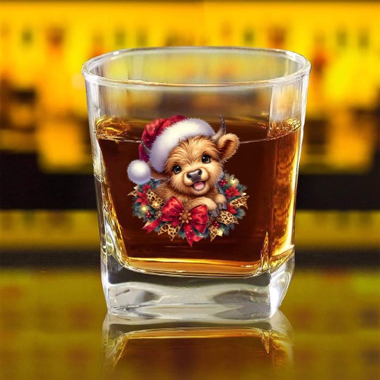 Christmas Merry Christmas For Gift Highland Cow Square Whiskey Glasses