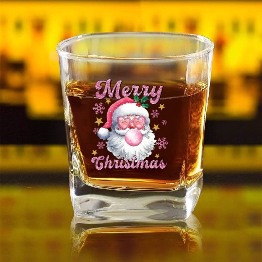Merry Christmas, Christmas Vingtage, Preppy Santa Square Whiskey Glasses