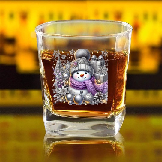 Snowman Christmas, Merry Christmas Square Whiskey Glasses