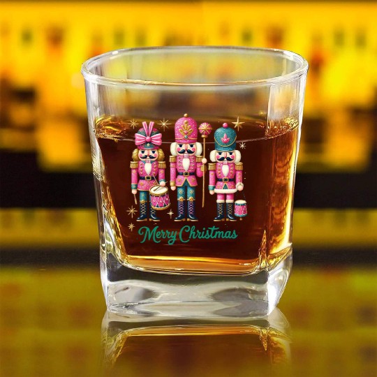 Glitter Nutcracker Friends, Merry Christmas Square Whiskey Glasses