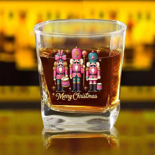 Glitter Nutcracker Friends, Merry Christmas Square Whiskey Glasses