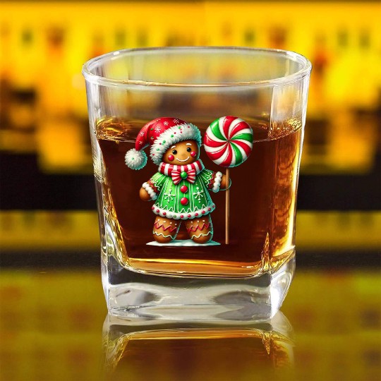 Gingerbread Christmas, Merry Christmas, Candy Square Whiskey Glasses