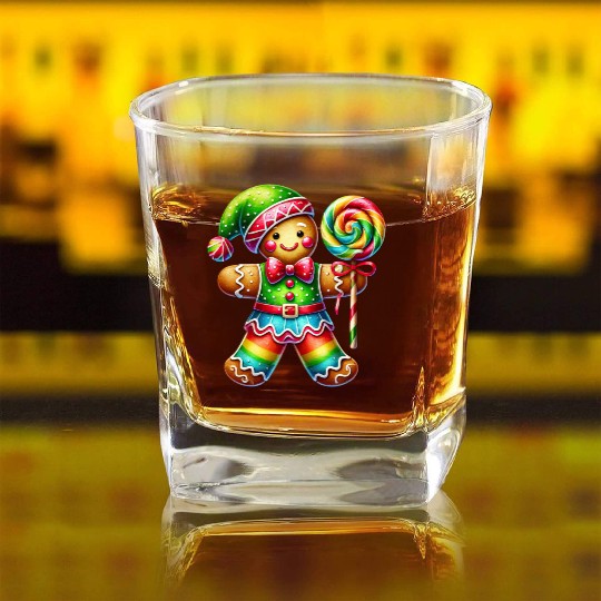Gingerbread Christmas, Merry Christmas, Candy Square Whiskey Glasses