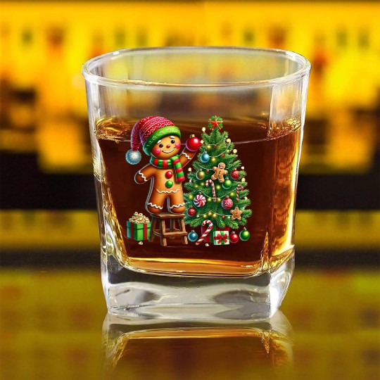 Gingerbread Christmas, Merry Christmas Square Whiskey Glasses