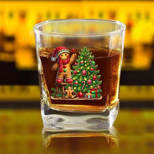 Gingerbread Christmas, Merry Christmas Square Whiskey Glasses