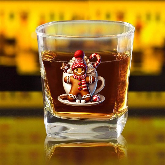 Gingerbread Christmas, Merry Christmas Square Whiskey Glasses