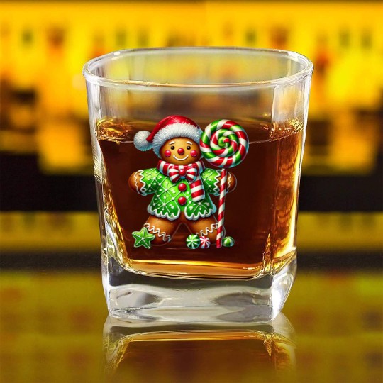 Gingerbread Christmas, Merry Christmas Square Whiskey Glasses
