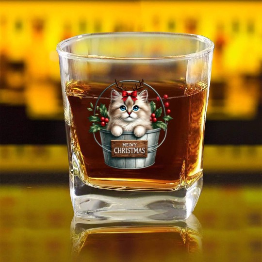 Cat Christmas, Christmas Retro Square Whiskey Glasses