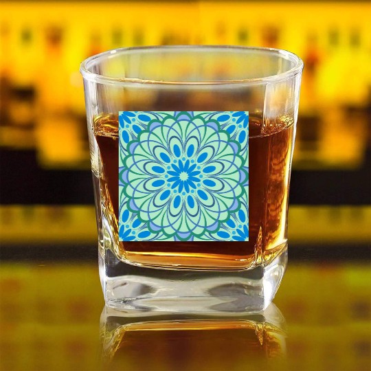 mandala Jade Stained Glass Square Whiskey Glasses