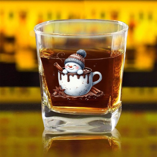 Snowman Christmas, Cute Christmas, Christmas Square Whiskey Glasses