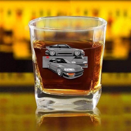 90s JDM CR Hatch Car Graphic Square Whiskey Glasses